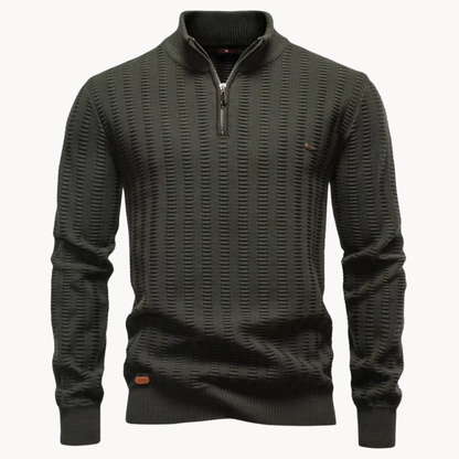 Heren Katoenen Quarter-Zip Trui met Textuur
