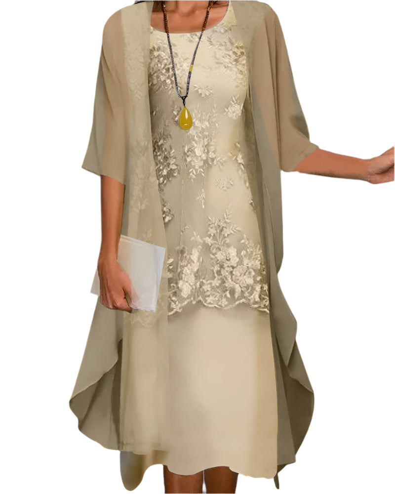 Evelyne | Elegant Chiffon Midi Dress with Jacket for Weddings and Parties