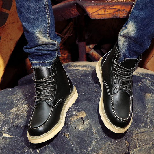 Vintage Men's Lace-up Boots with Sturdy Design