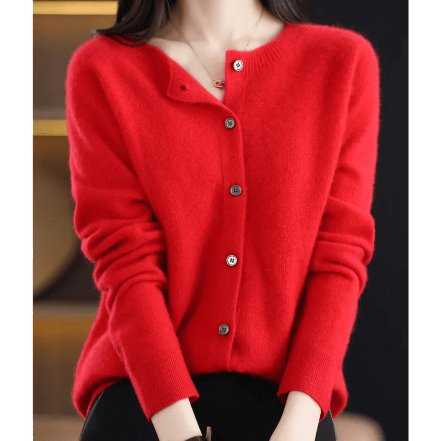 Ladies Fine Knit Cardigan with Round Neck – Woolly Look