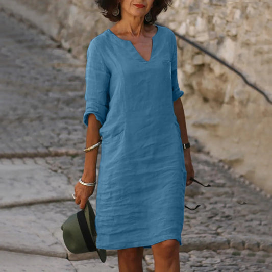 Rona Elegante Jurk – Luchtige Dames Jurk-Dameskleding > Jurken-Myna Mode-Blauw-S-Myna Mode