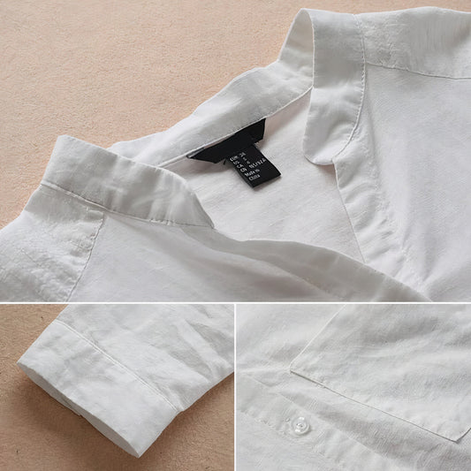 Cilla - Relaxed katoenen linnen overhemd-Dames Overhemd / Blouse-Myna Mode-Wit-S-Myna Mode