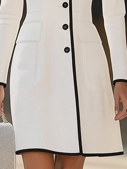 Dames Jurk met Contrasterende Zoom en Ronde Hals – Luxe Stijl