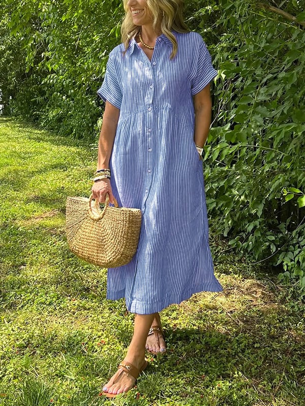 Dames Midi Jurk | Strepen & Knopen