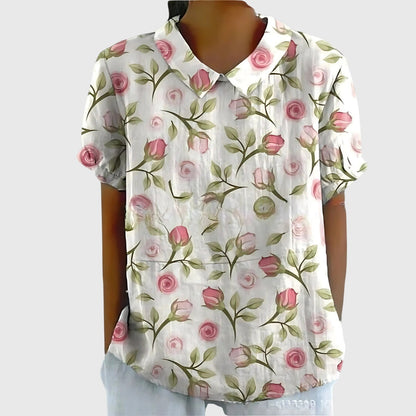 Elvara | Embroidered Linen Blouse with Floral Print for Women