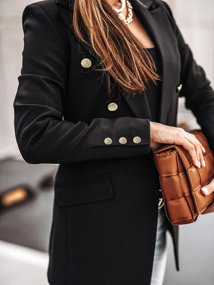 Long Elegant Women's Blazer with Double Button Closure – Business Style for Every Season