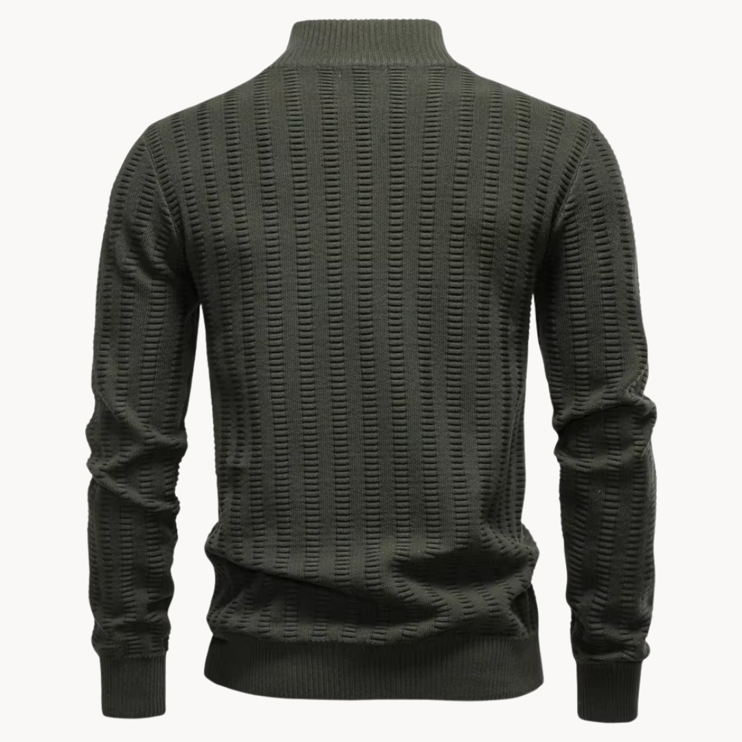 Heren Katoenen Quarter-Zip Trui met Textuur