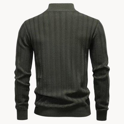 Heren Katoenen Quarter-Zip Trui met Textuur