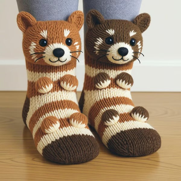 Ladies Knitted 3D Animal Socks for Indoors