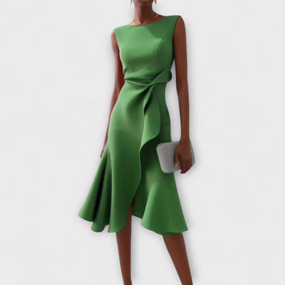 Juliette – Vestido midi assimétrico drapeado