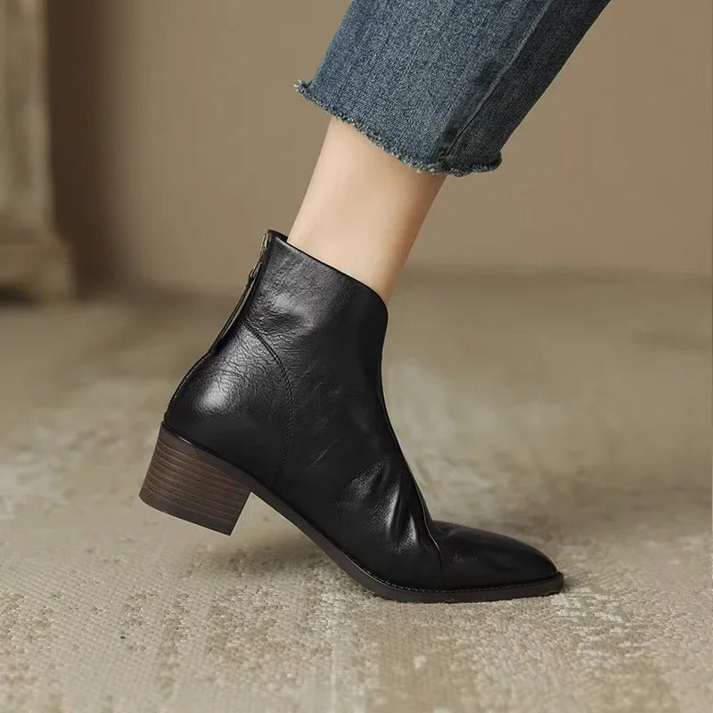 Elegant Retro Ankle Boots with Heel for Women – Ideal for Autumn