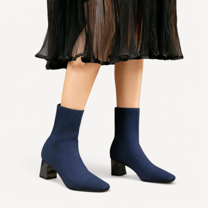 Davies – Dames Enkellaarsjes met Vierkante Neus en Hak van Rekbare Breistof