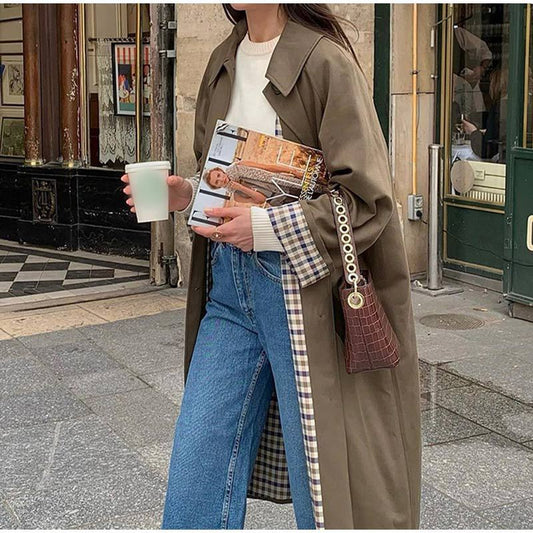 Lange Elegante Trenchcoat Dames – Khaki Groen