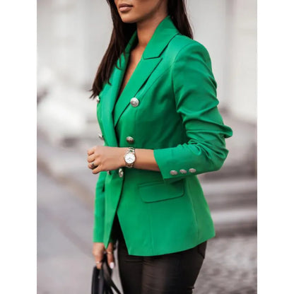 Long Elegant Women's Blazer with Double Button Closure – Business Style for Every Season
