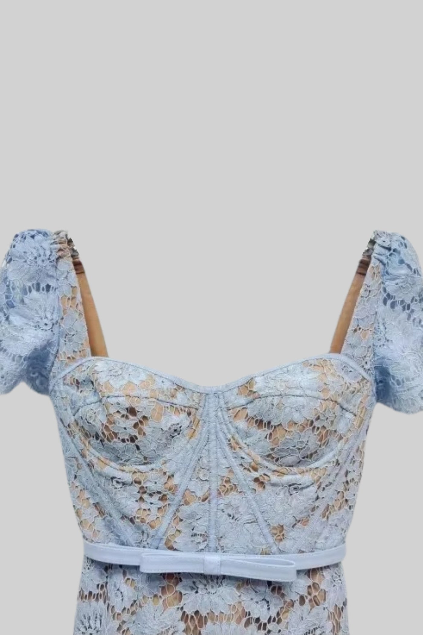 Korte Mouwen Kanten Jurk met Delicate Tailleband – Blauw