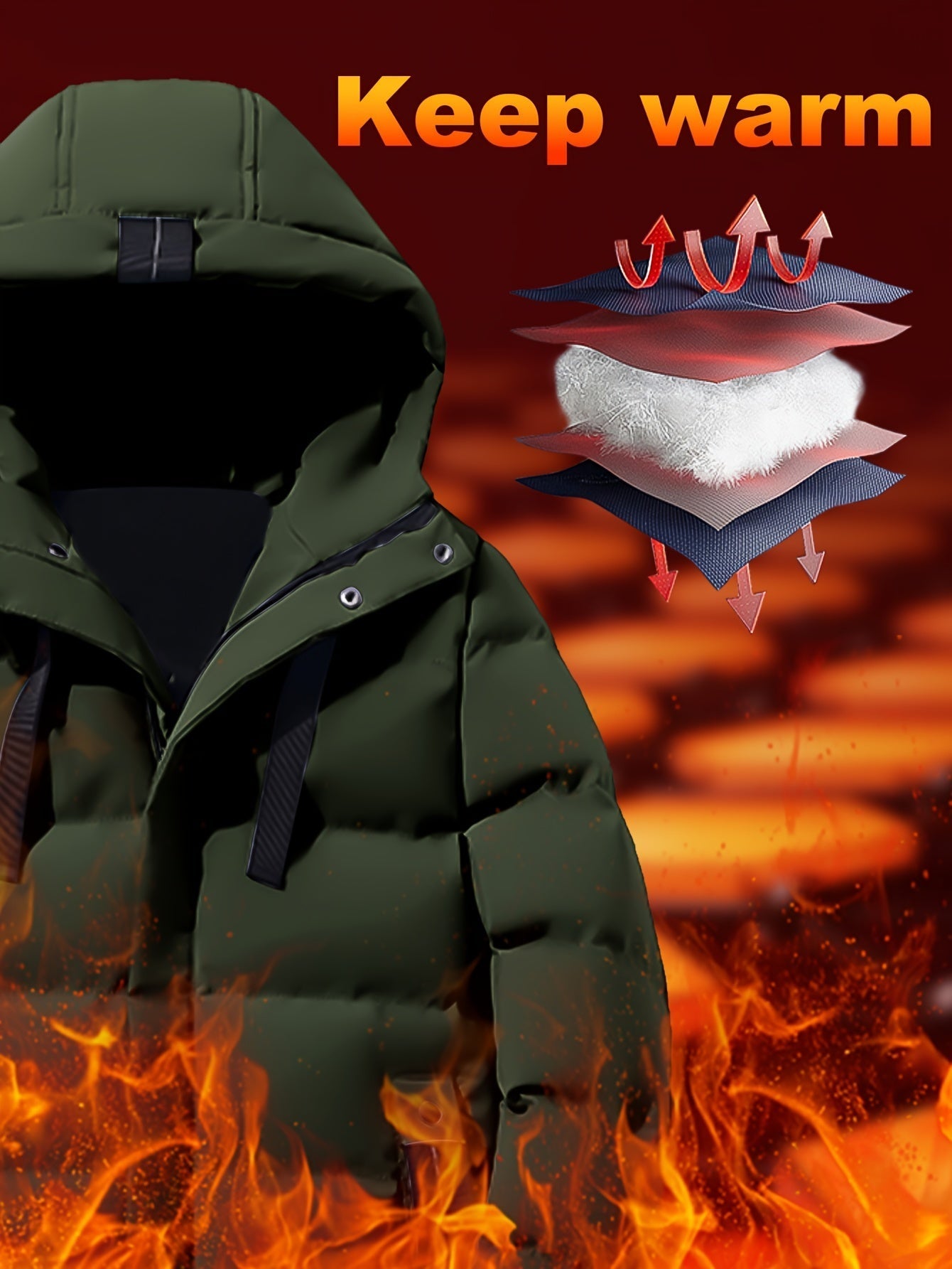 Heren Winterjas van Katoen met Capuchon en Grote Zakken