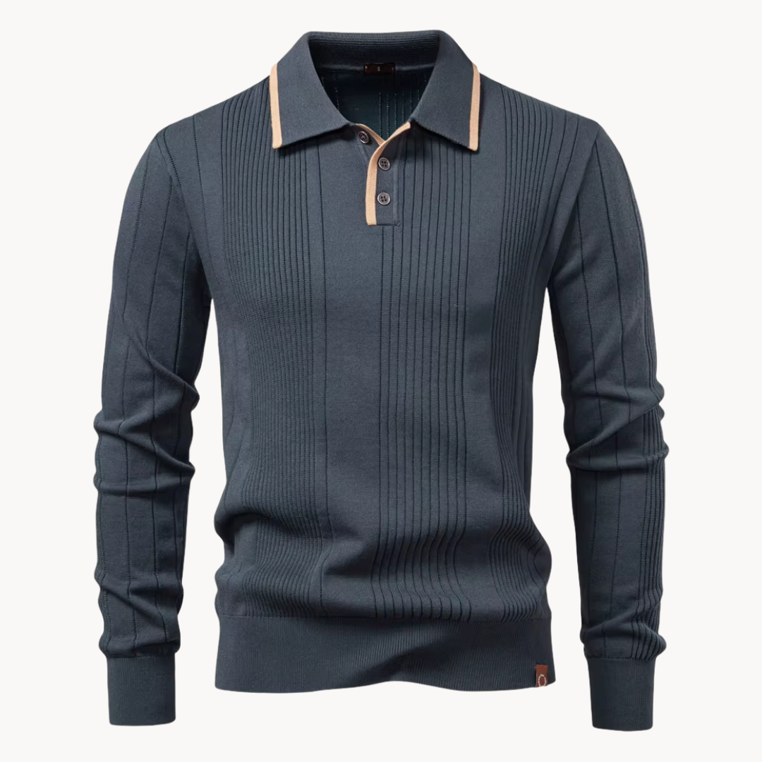 Heren Gebreide Polo met Knopen en Lange Mouwen