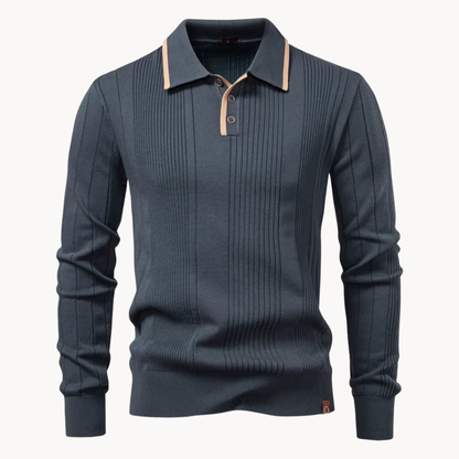 Heren Gebreide Polo met Knopen en Lange Mouwen