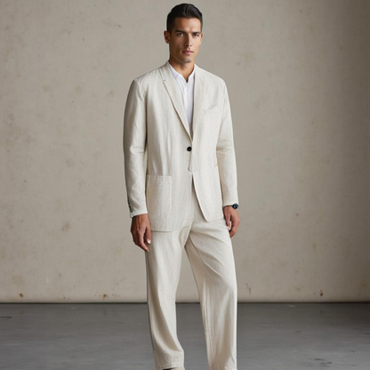 Men's Linen Suit Set – 3-Piece Breathable Summer Suit