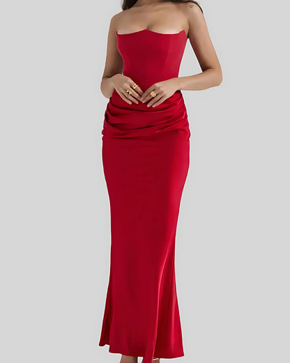 Celestine | Luxe Strapless Satin Maxi Jurk voor Bruiloften en Gala’s