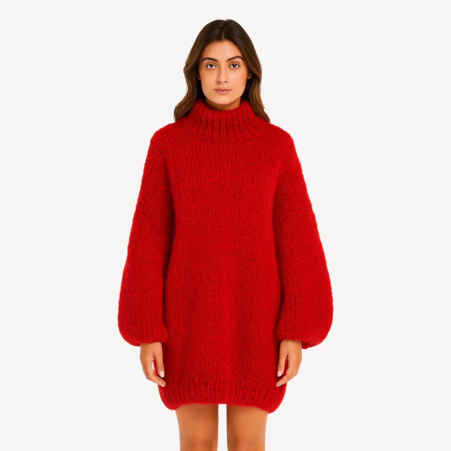 Davies – Übergroßer gestrickter Damenpullover mit hohem Kragen und Ballonärmeln