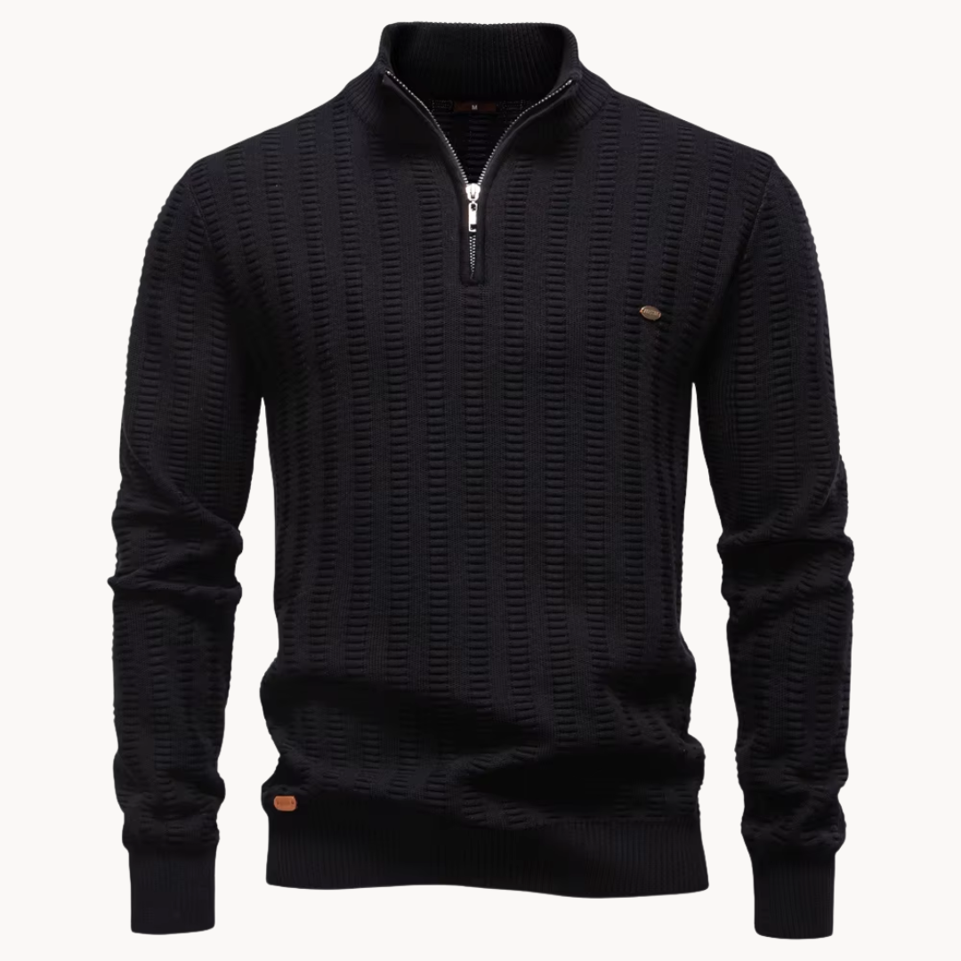 Heren Katoenen Quarter-Zip Trui met Textuur