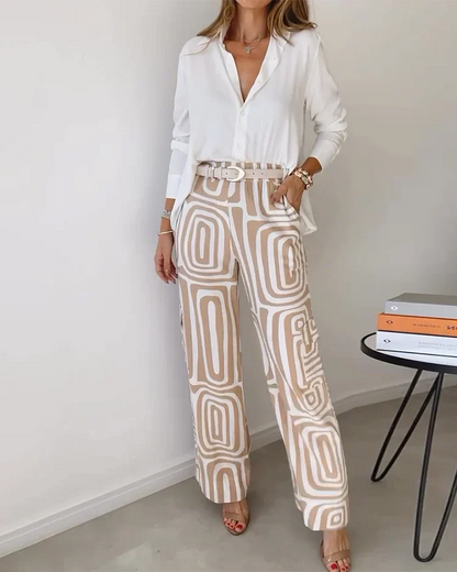 Dames 2-Delige Set | Blouse & Wide Leg Broek High Waist