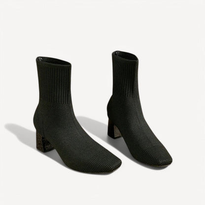 Davies – Dames Enkellaarsjes met Vierkante Neus en Hak van Rekbare Breistof