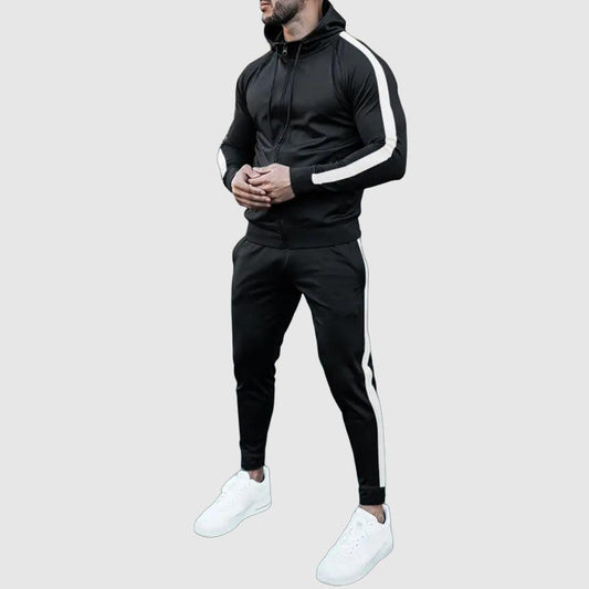 Men's tracksuit with hood and white stripes