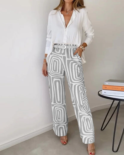 Dames 2-Delige Set | Blouse & Wide Leg Broek High Waist