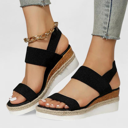 Dames Platform Sandalen | Comfort Stretch Band & Zomerstijl-Schoenen – Dames – Sandalen – Platform Sandalen-Myna Mode-Zwart-US 5 - UK 3-Myna Mode