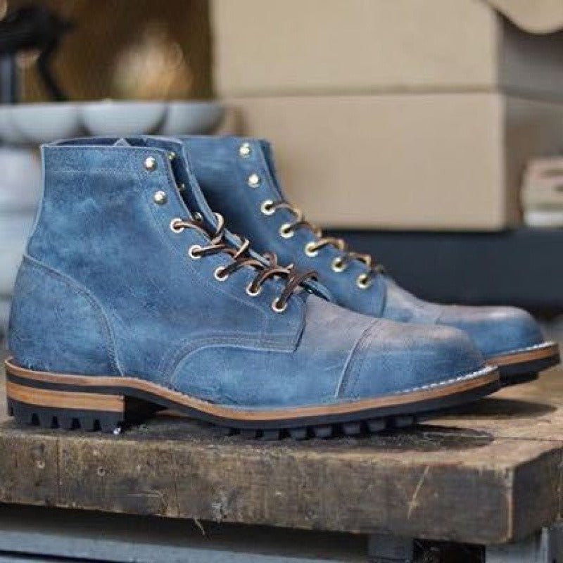 Heren Veterschoenen Enkelhoog met Gripzool-Herenschoenen > Enkellaarsjes > Veterschoenen-Myna Mode-Blauw-UK 4 / US 5-Myna Mode