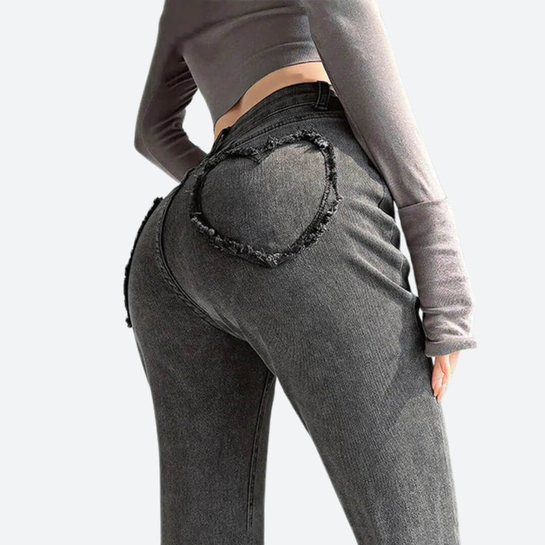 Dames Spijkerbroek met Hoge Taille en Hartvormige Franjes | Flared Pasvorm