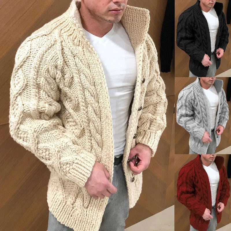 Heren Dikke Kabelgebreide Cardigan - Warm en Comfortabel