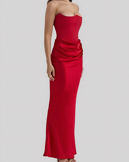 Celestine | Luxe Strapless Satin Maxi Jurk voor Bruiloften en Gala’s