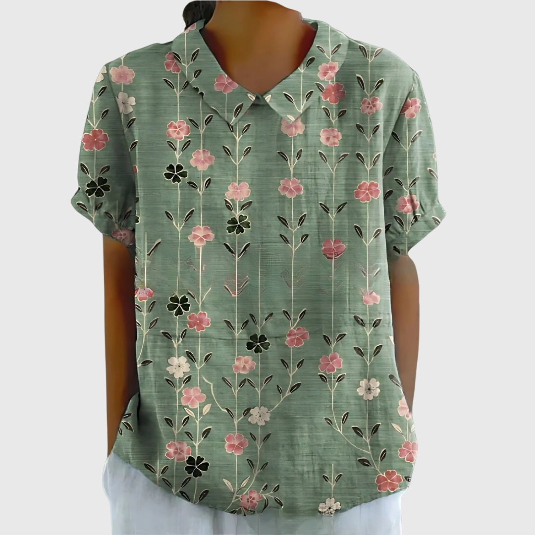 Elvara | Embroidered Linen Blouse with Floral Print for Women