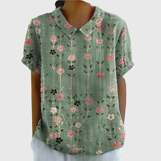 Elvara | Embroidered Linen Blouse with Floral Print for Women