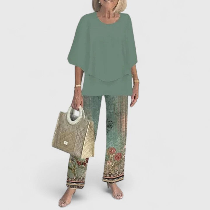 Women's 2-Piece Set | Comfort Top & Printed Relaxed Fit Pants