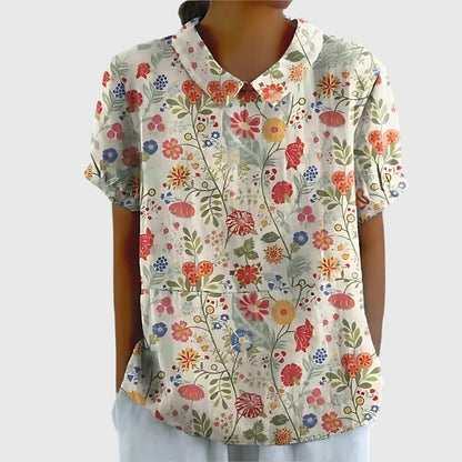 Elvara | Embroidered Linen Blouse with Floral Print for Women