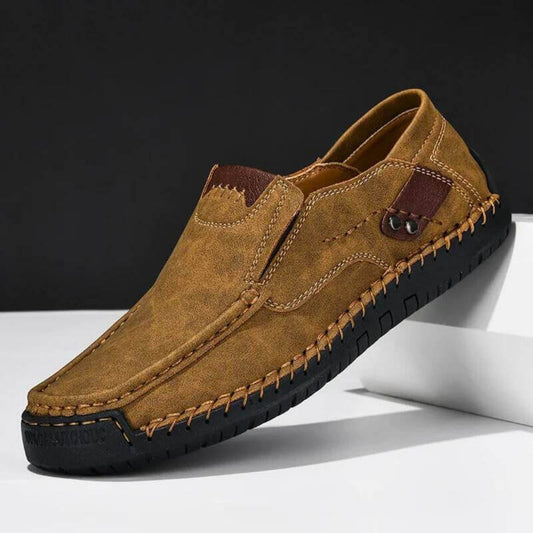 Heren Instappers van Leer | Comfortabele Slip-On Schoenen met Antislip Zool-Schoenen – Heren – Instappers – Loafers-Myna Mode-Bruin-US 6 - UK 5-Myna Mode