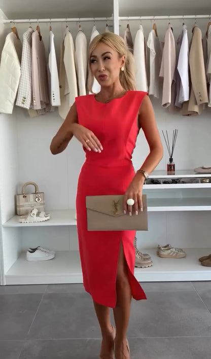 Dames Elegante Midi Jurk | Getailleerd & Split