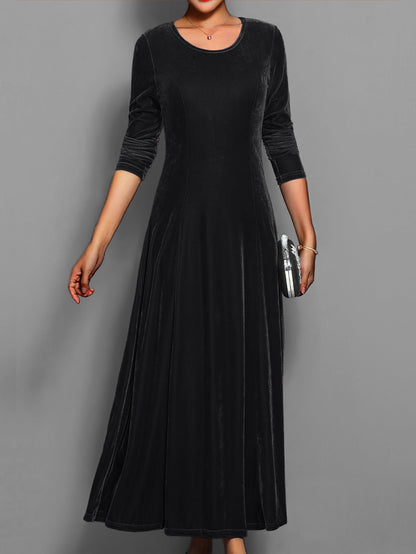 Women's Midi Dress with Long Sleeves – Plain, Stylish & Elegant – Ideal for Autumn