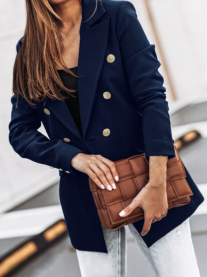 Long Elegant Women's Blazer with Double Button Closure – Business Style for Every Season