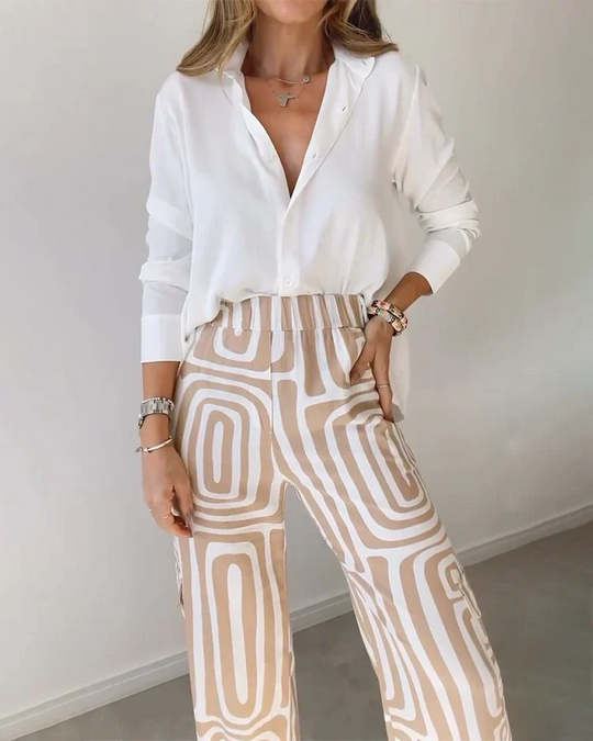 Women's 2-Piece Set | Blouse & High Waist Wide Leg Pants