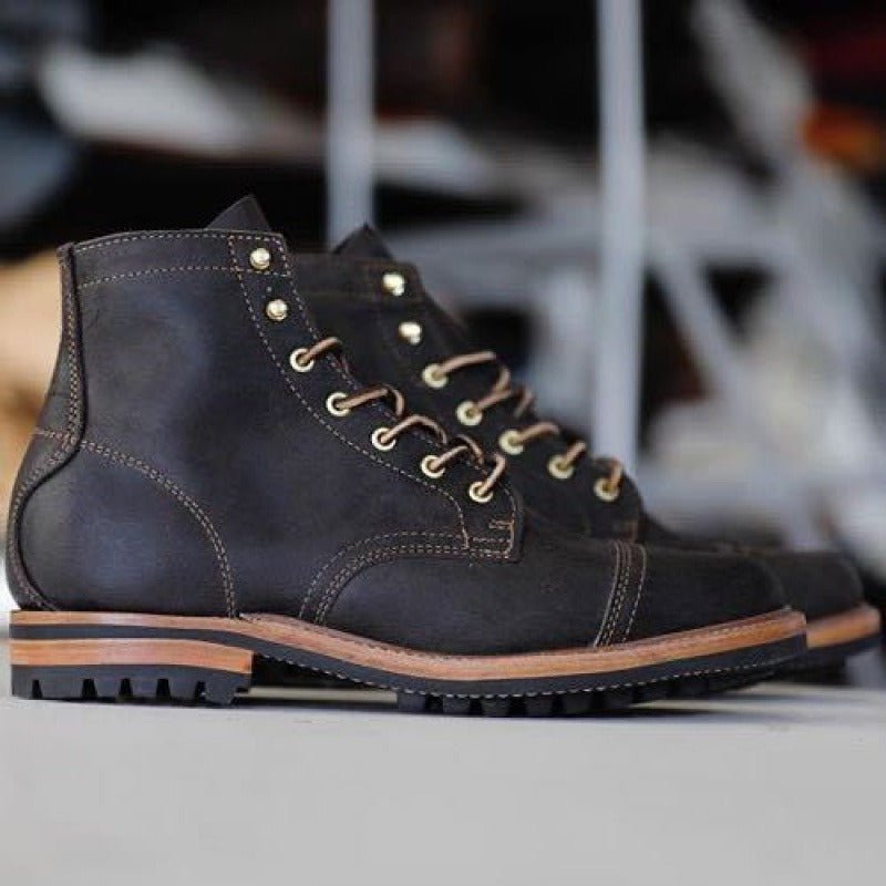 Heren Veterschoenen Enkelhoog met Gripzool-Herenschoenen > Enkellaarsjes > Veterschoenen-Myna Mode-Zwart-UK 4 / US 5-Myna Mode