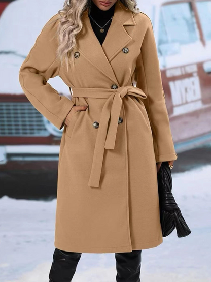 Klassieke Dames Trenchcoat met Dubbele Knoopsluiting – Elegant & Warm voor Herfst/Winter