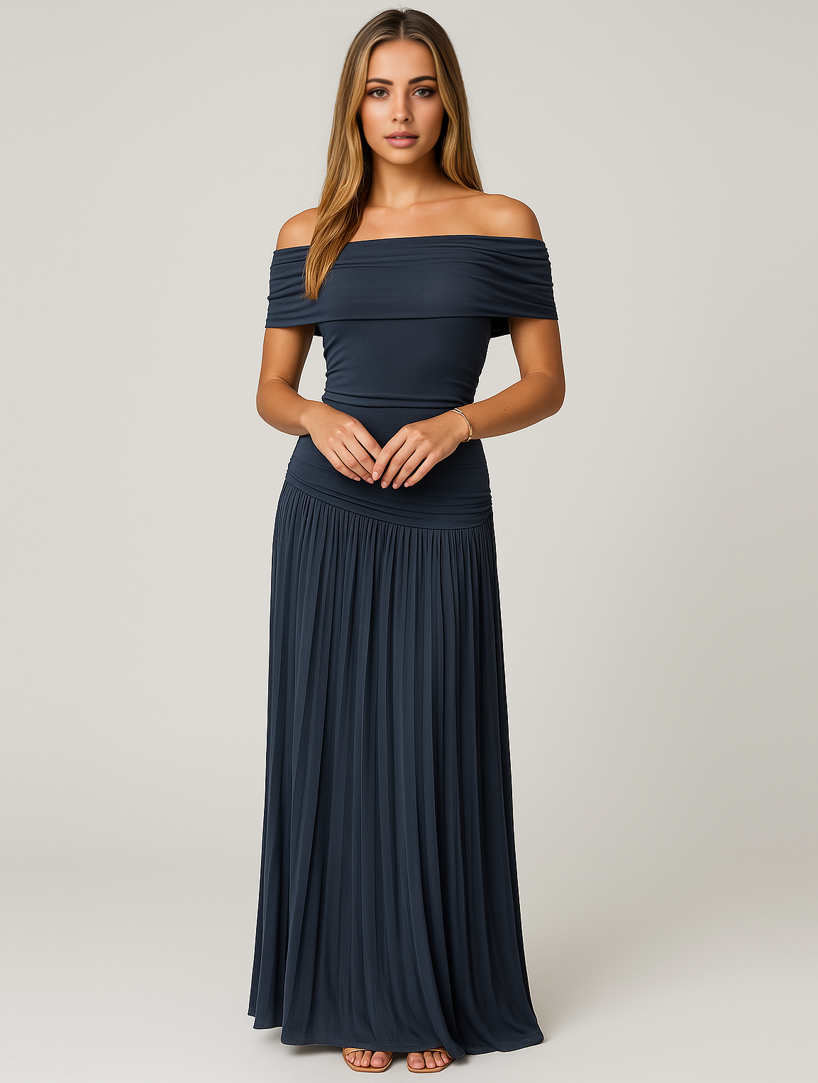 Aurélie | Elegante Geplooide Maxi Jurk voor Bruiloften en Gala’s