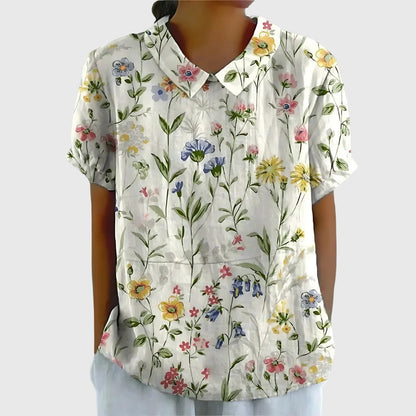 Elvara | Embroidered Linen Blouse with Floral Print for Women
