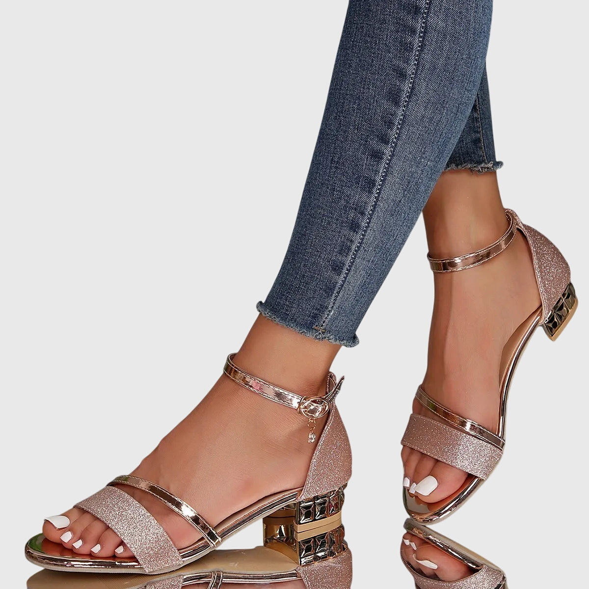 Dames Sandalen met Blokhak | Enkelband & Metallic Details | Elegante Comfort Hak-Schoenen – Dames – Sandalen – Hak Sandalen-Myna Mode-Zwart-US 5 - UK 3-Myna Mode