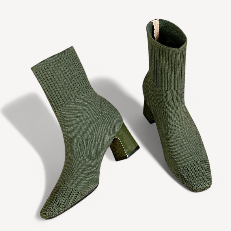 Davies – Dames Enkellaarsjes met Vierkante Neus en Hak van Rekbare Breistof